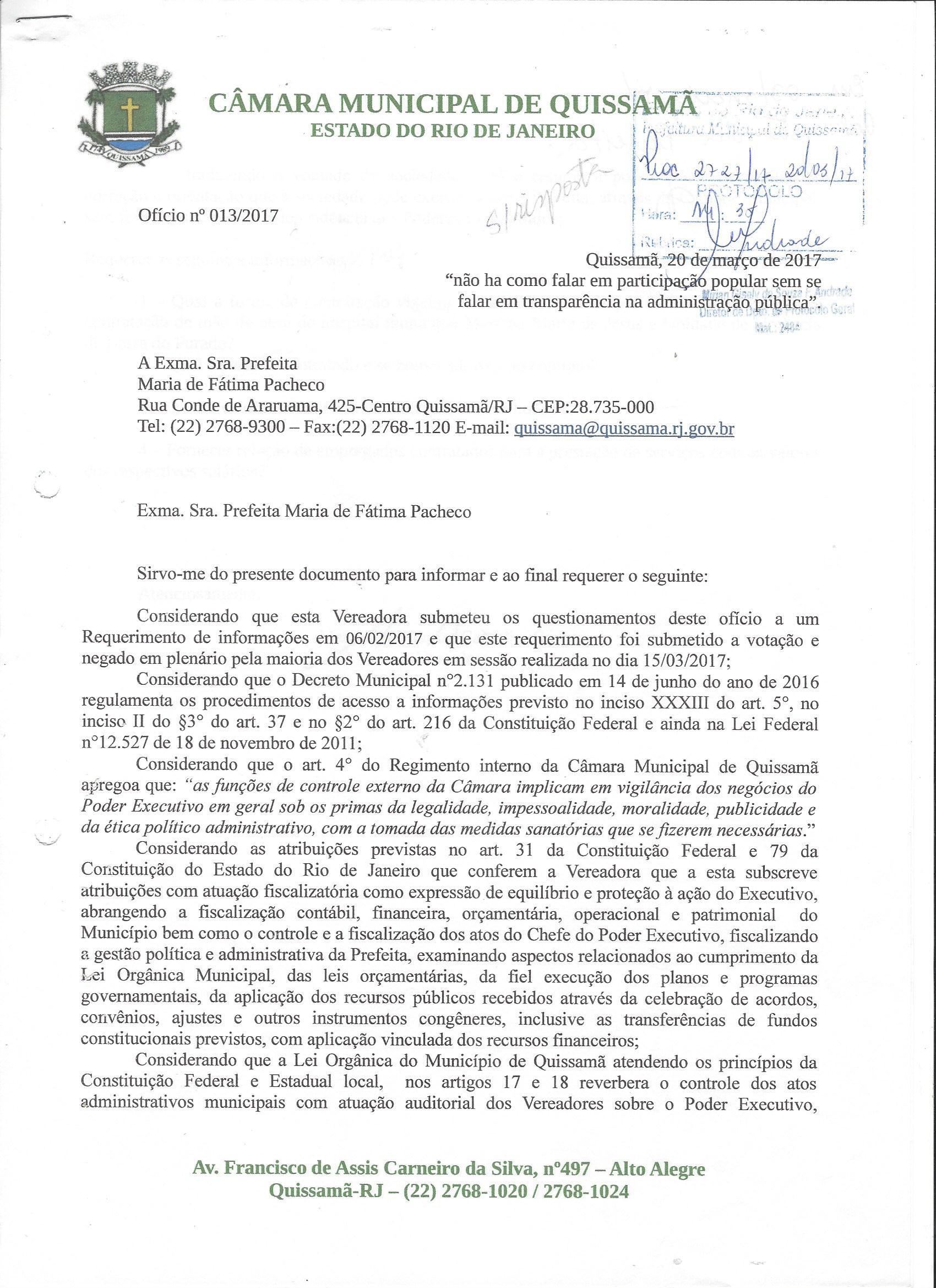 Ofício ao Executivo após requerimento negado em Plenário