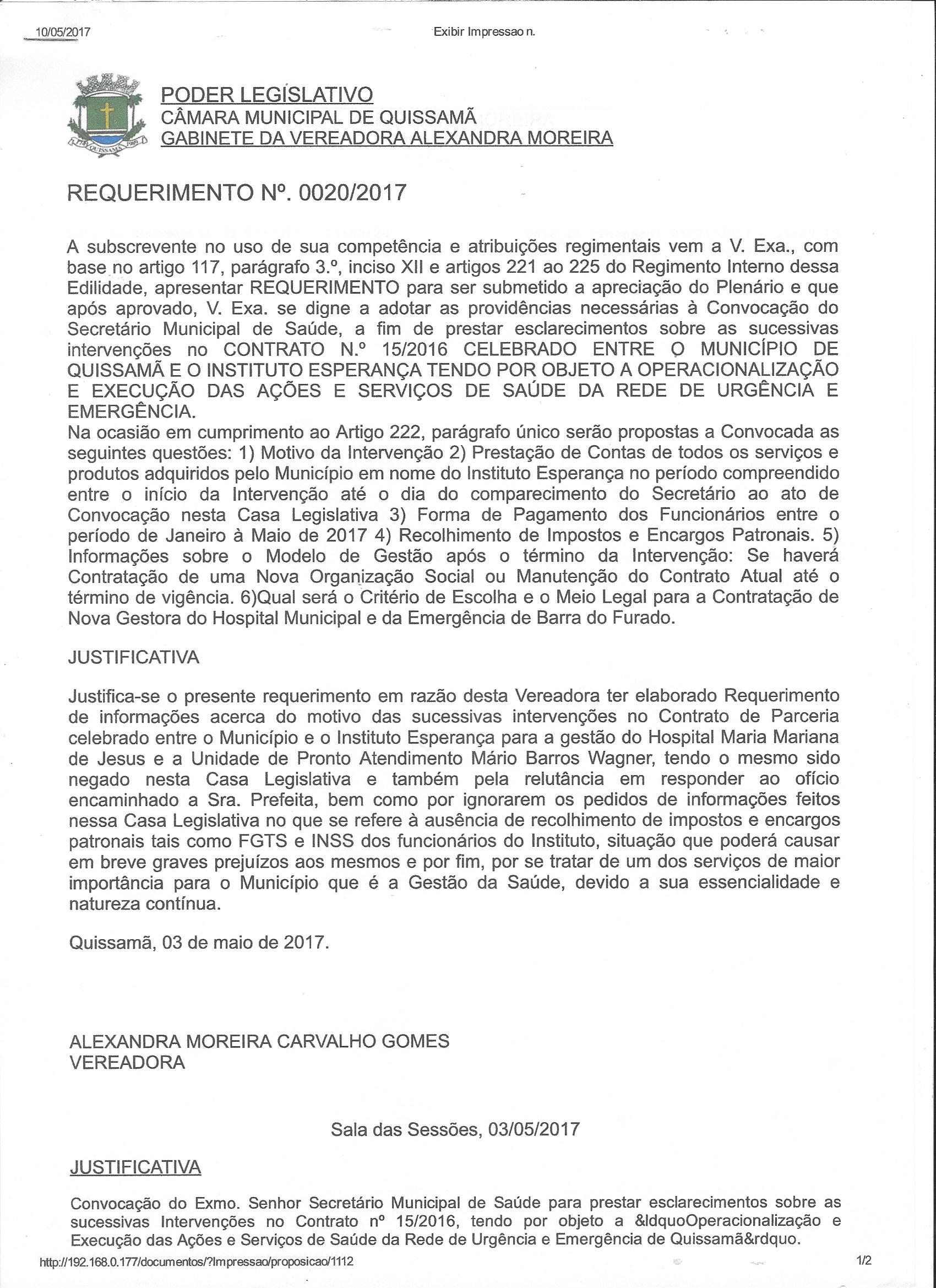 Requerimento convocando Secretário de Saúde