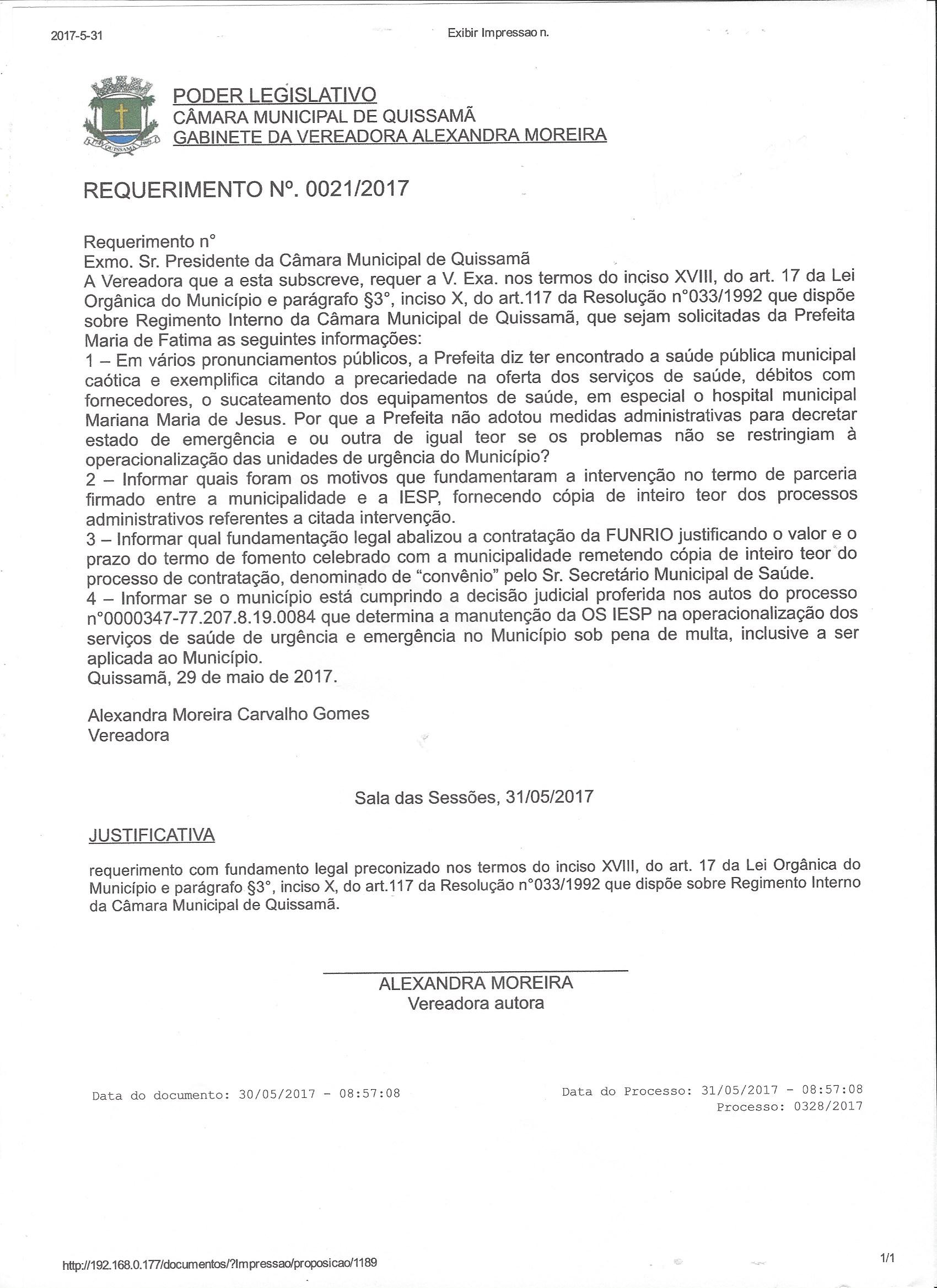Requerimento pedindo contrato de gestão da FUNRIO