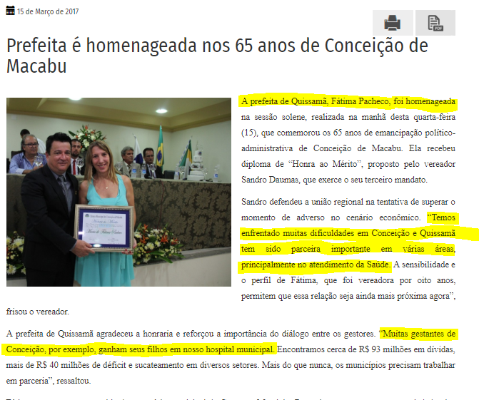 Fatima homenageda em conceição de macabu