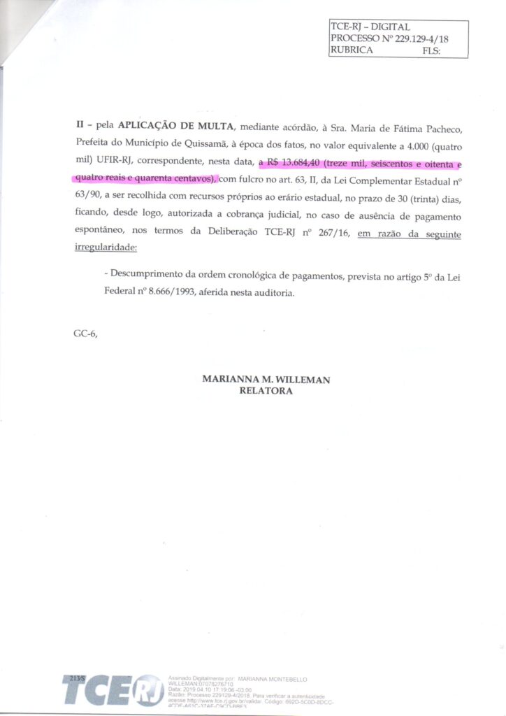 Primeira condenação em 2019